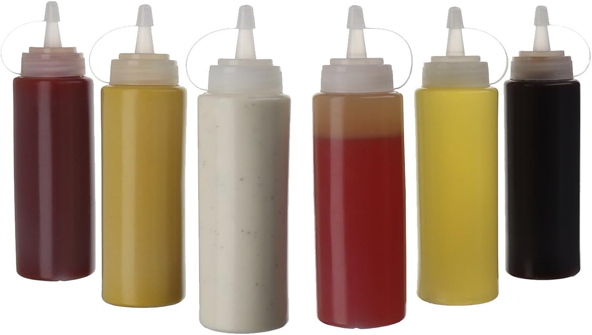 Squirt Bottles, BPA-Free Condiment Squeeze Bottles, 16oz, 6 Pack