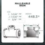 Supply Giant HNSU3605 1-1/4" x 1" Galvanized Malleable Reducing Tee with Female Threaded Fitting