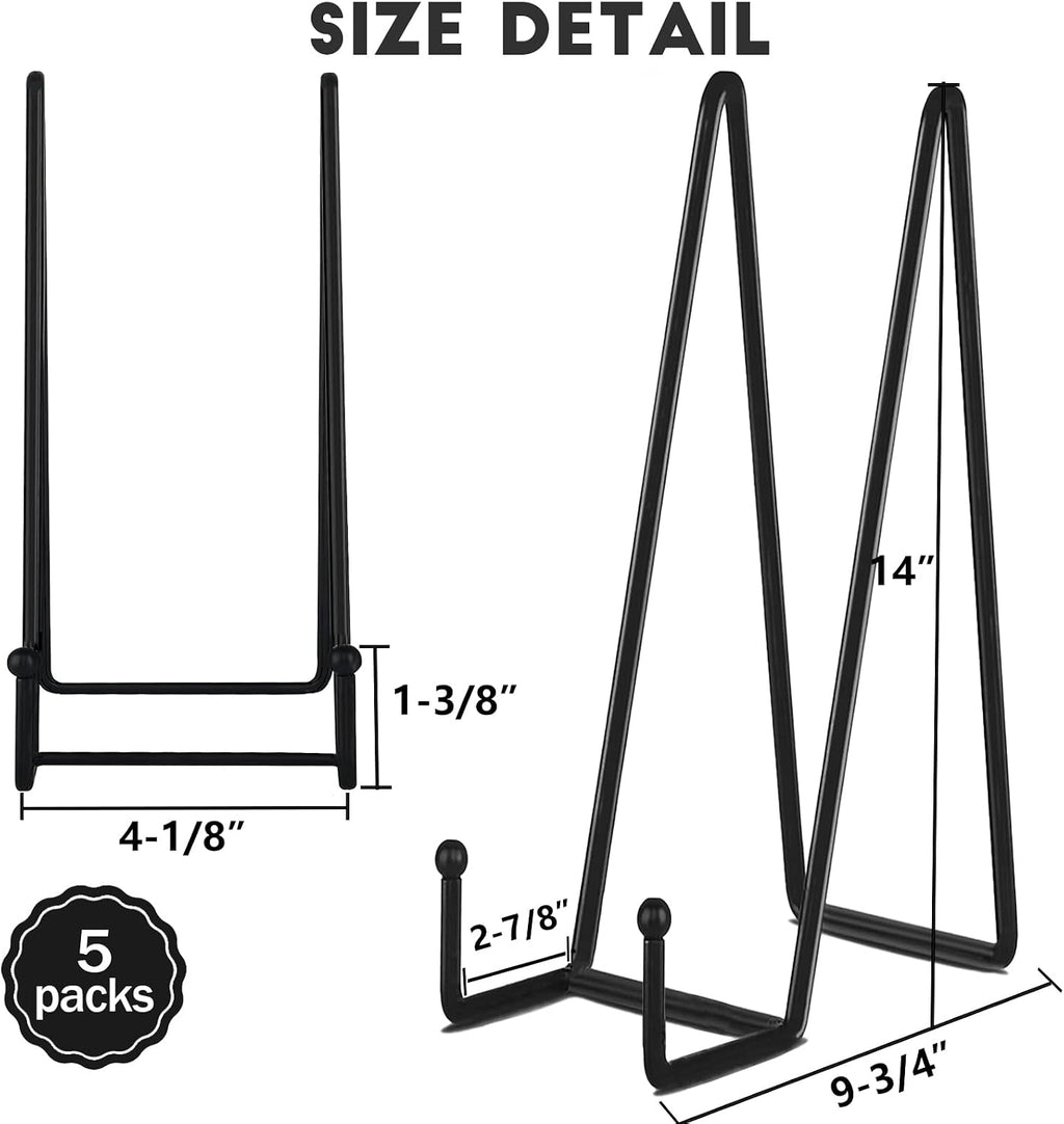 5-Pack 14-Inch Plate Holder Display Stands Black Metal Frame Stand | Large Stand for Picture, Book, Photo, Easel
