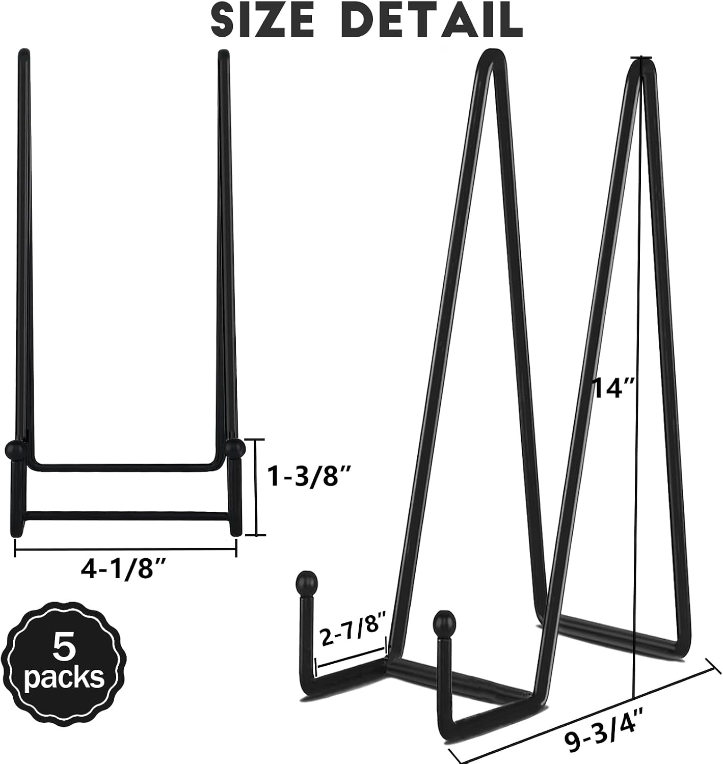 5-Pack 14-Inch Plate Holder Display Stands Black Metal Frame Stand | Large Stand for Picture, Book, Photo, Easel