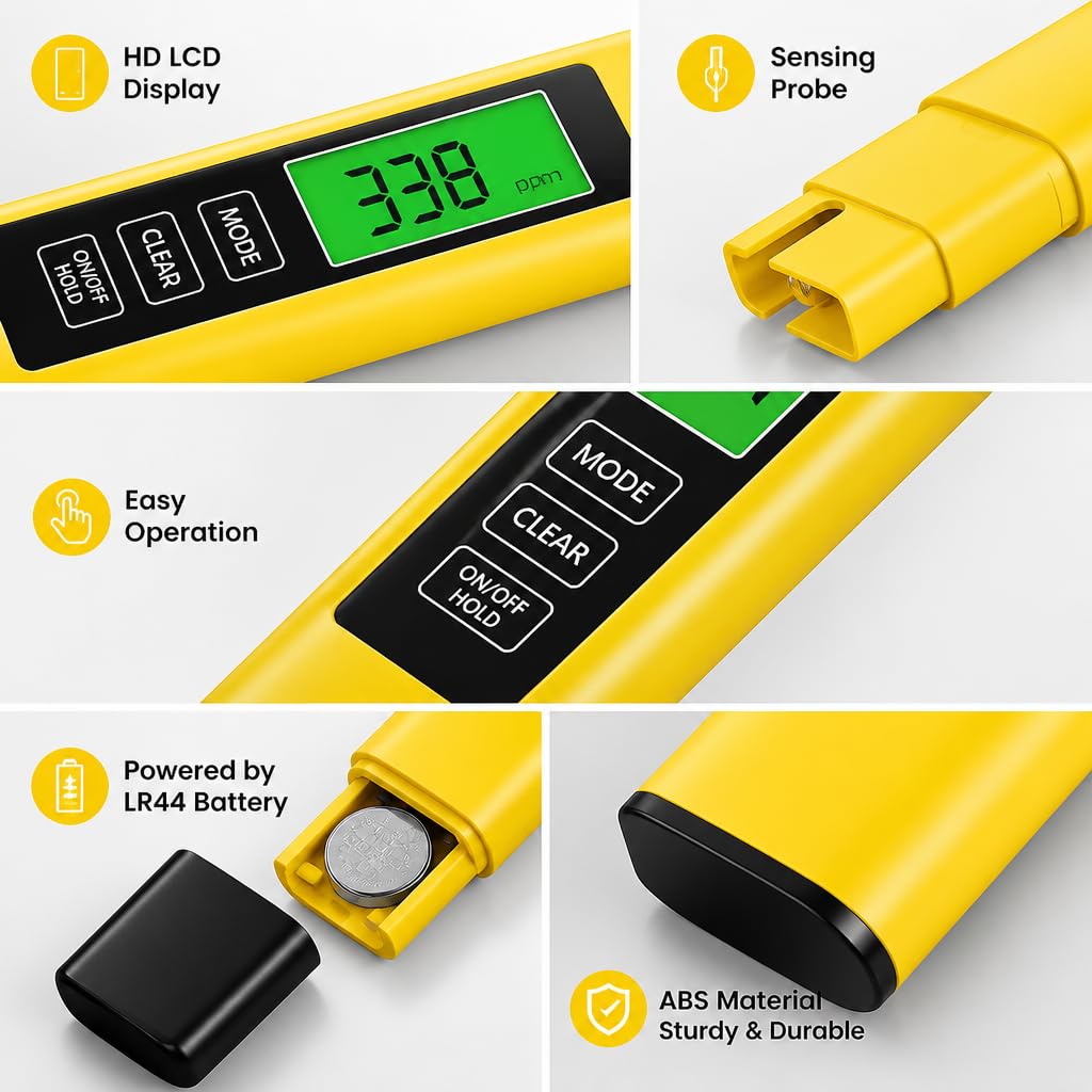 3-in-1 TDS Meter, EC/TDS/Temperature (°C/°F)，Water Tester, LCD Display, Drinking Water & Pool Quality