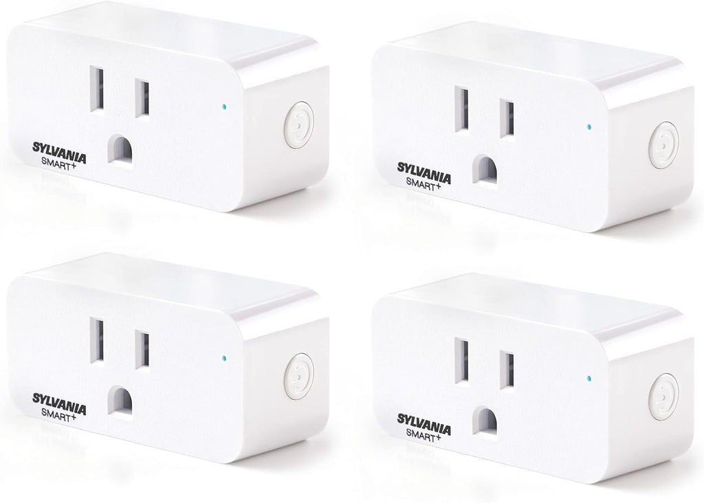 Sylvania WiFi Smart Plug, Voice Control, Compatible with Alexa and Google Home, Timer, On/Off, White - 4 Pack (75703)