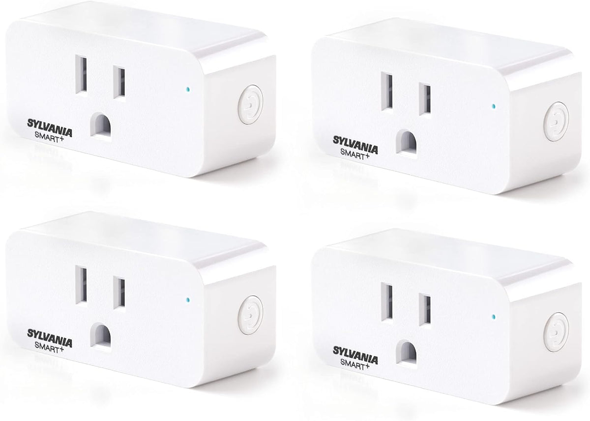Sylvania WiFi Smart Plug, Voice Control, Compatible with Alexa and Google Home, Timer, On/Off, White - 4 Pack (75703)