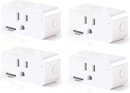 Sylvania WiFi Smart Plug, Voice Control, Compatible with Alexa and Google Home, Timer, On/Off, White - 4 Pack (75703)