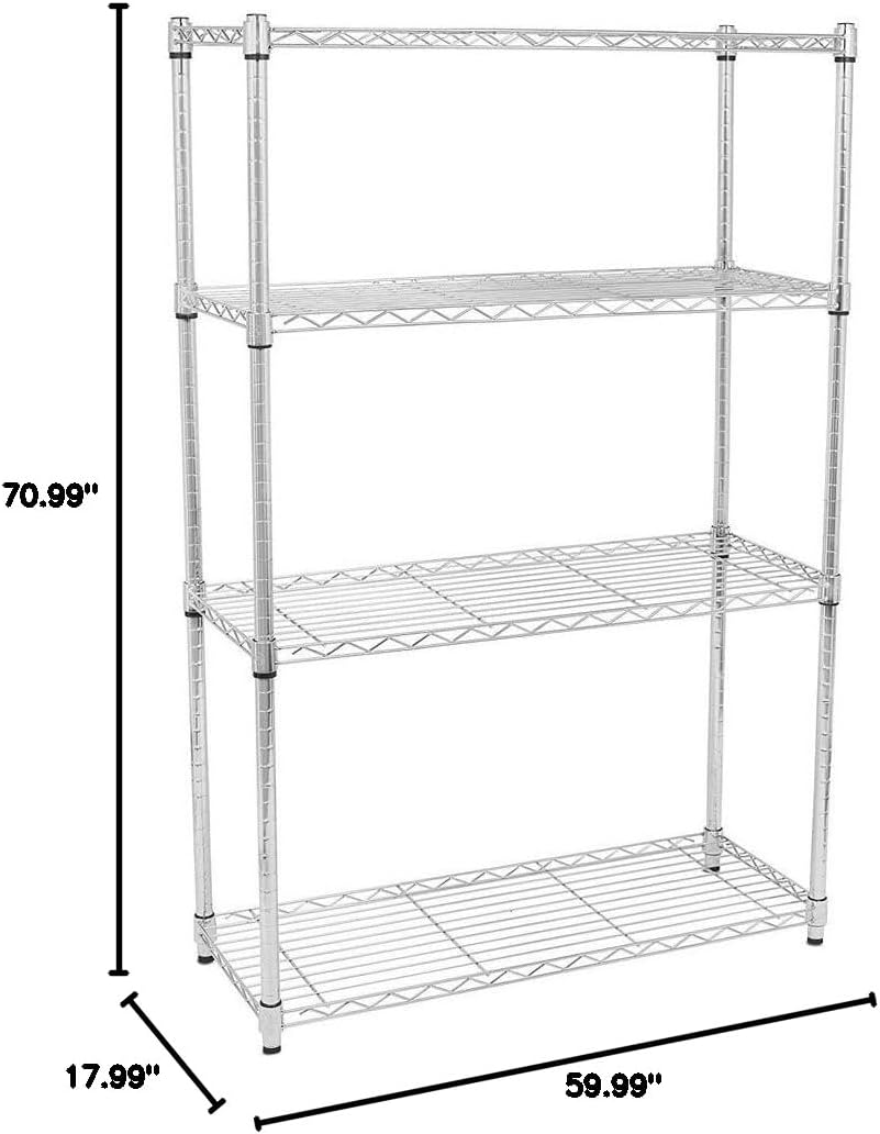 Commercial Chrome Wire Shelving Rack, All Stainless-steel Heavy Duty 4 Tier Wire Shelf W60xD18xH71