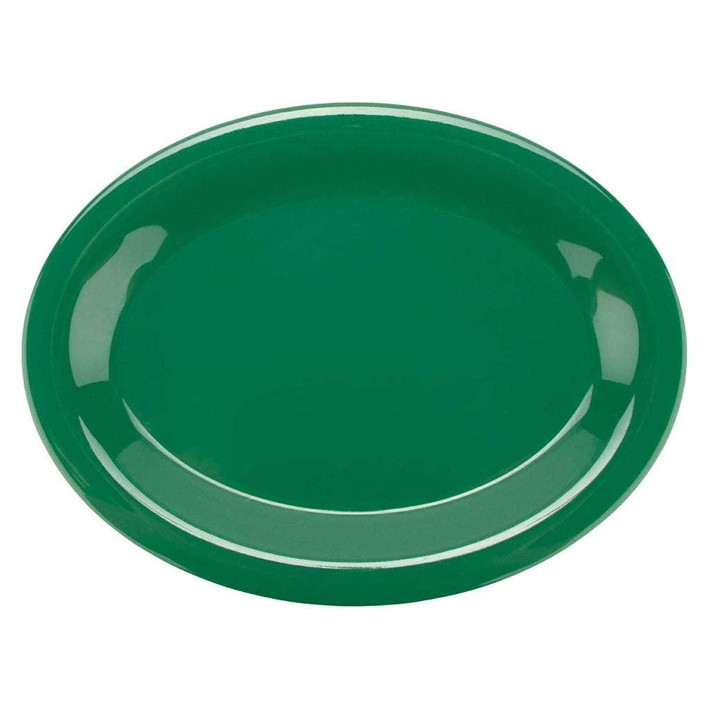 12" x 9" Green Oval Melamine Dinner Plate (Set of 12)