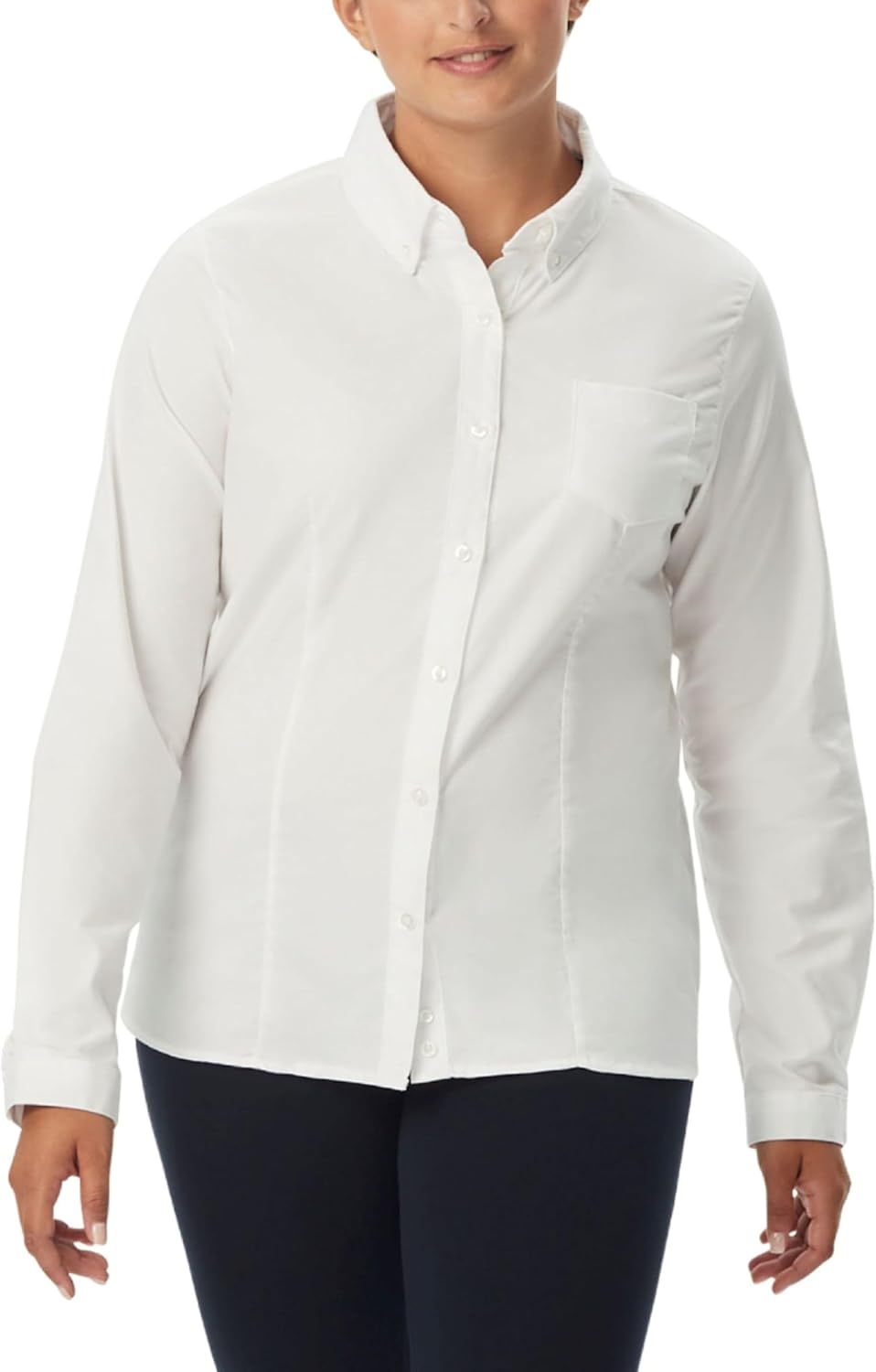 Womens Juniors Fitted Long Sleeve Oxford Shirt, White, Large