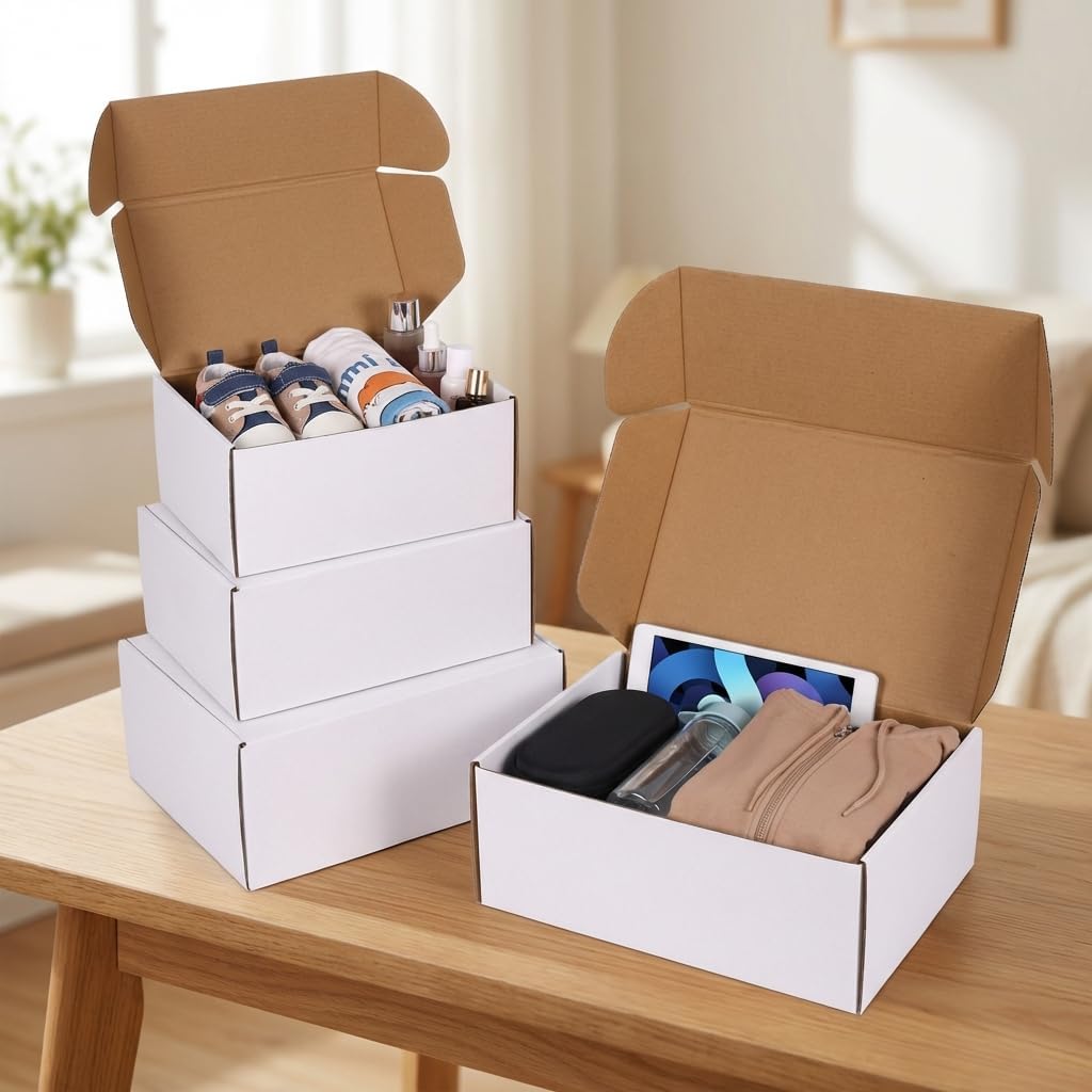 30 Pack Assorted Sizes Shipping Boxes, 10X7X5 & 9X6X4 & 8X6X4 Small shipping box White, 10 PCS Each Corrugated