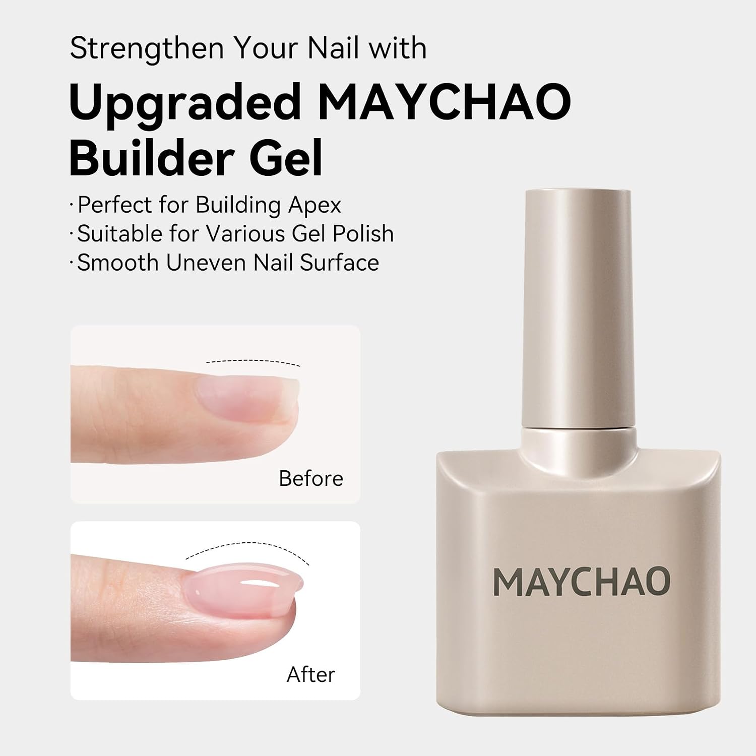 2 Pcs Gel Top Coat and Builder Gel Base Set- High Gloss Shiny Long Lasting Base Builder Nail Polish, Soak Off Nail