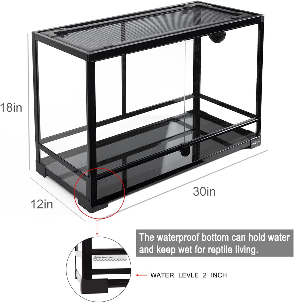 Tempered Glass Reptile Terrarium 30 Gallon, Wide Reptiles Tank 30" x 12"x 18" for Reptile Pets Bearded Dragon Gecko