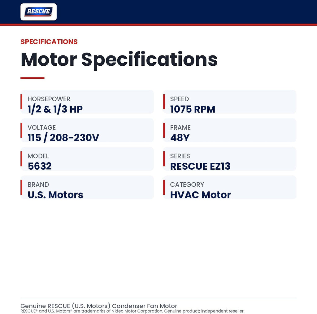 Motor,1/2,1/3 HP,1075,48Y,115/208-230V