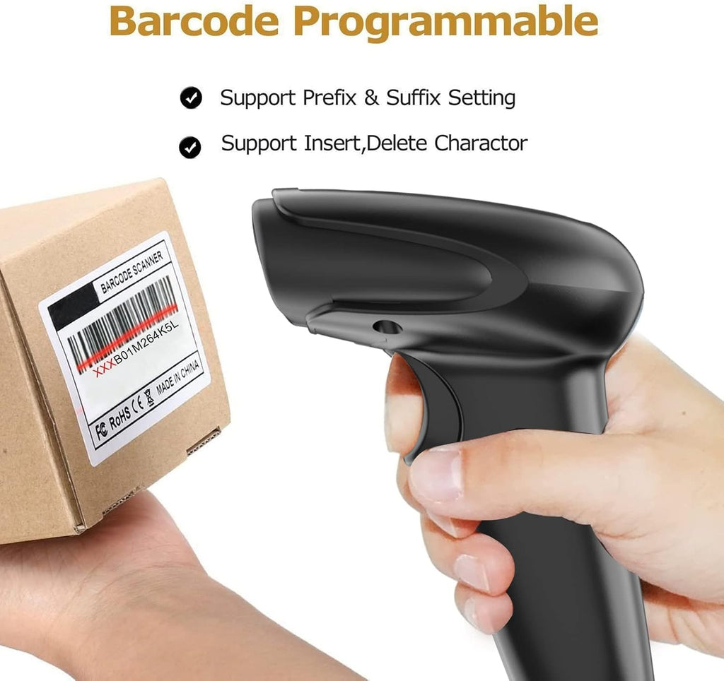 Wireless Barcode Scanner Versatile 2-in-1 (2.4Ghz Wireless+USB 2.0 Wired) Handheld Automatic 1D Laser Barcode Scanner