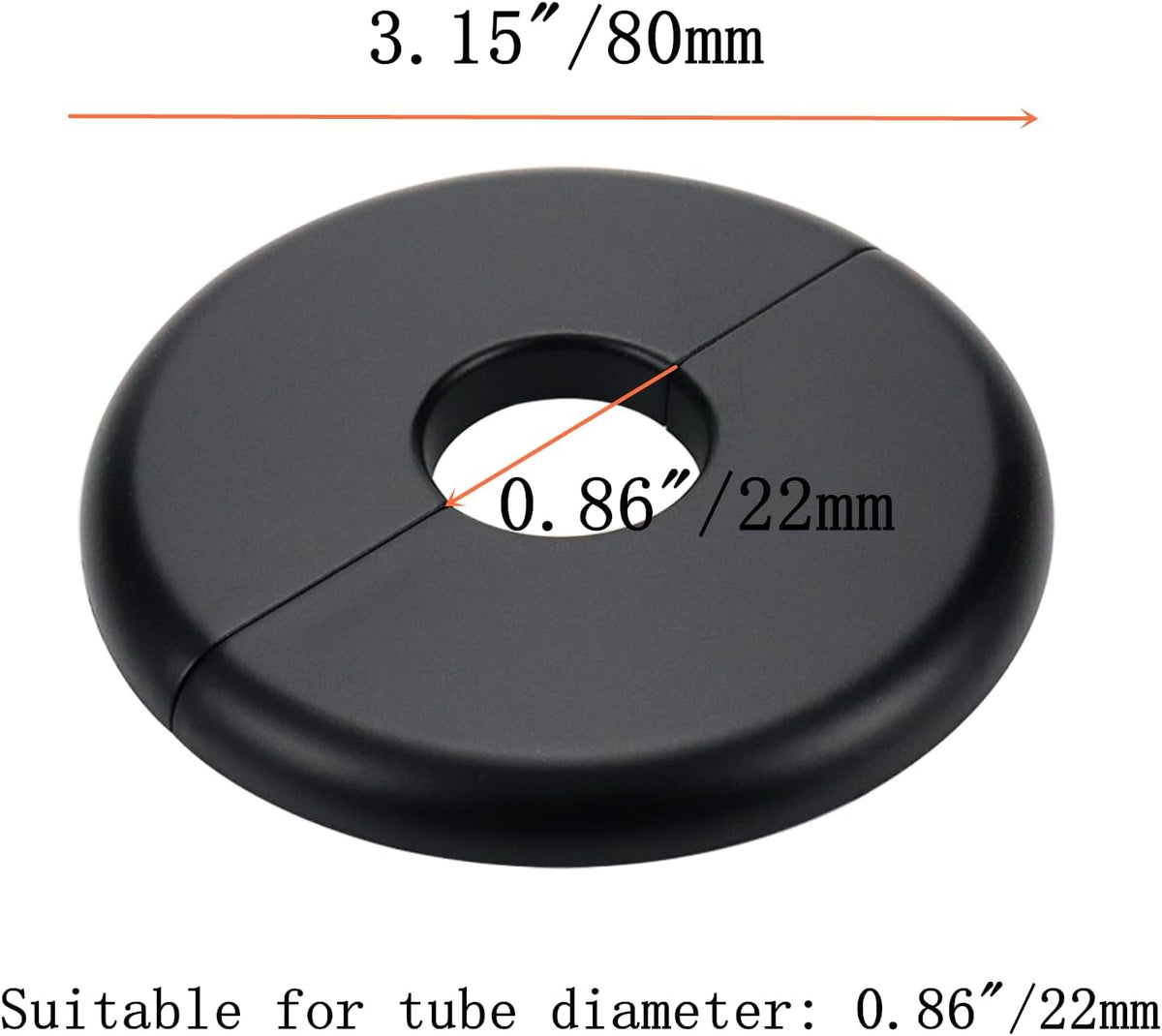 0.86" Wall Split Flange Round Escutcheon Plate for Kitchen Pipe