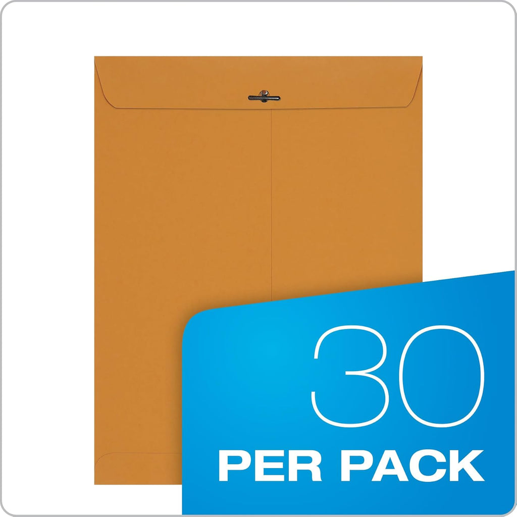 10 x 13 Clasp Envelopes, Gummed, 28 lb Brown Kraft, for Mailing Flat Letter Size Documents or Photos, Bulk Pack, 30
