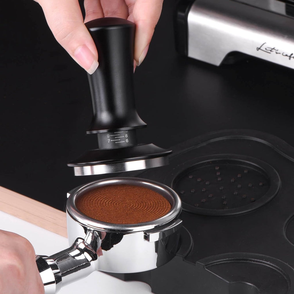 51mm Spring Loaded Depth Adjustable Espresso Tamper for Portafilter | Spring Loaded Mechanism, Depth Adjustable Knob