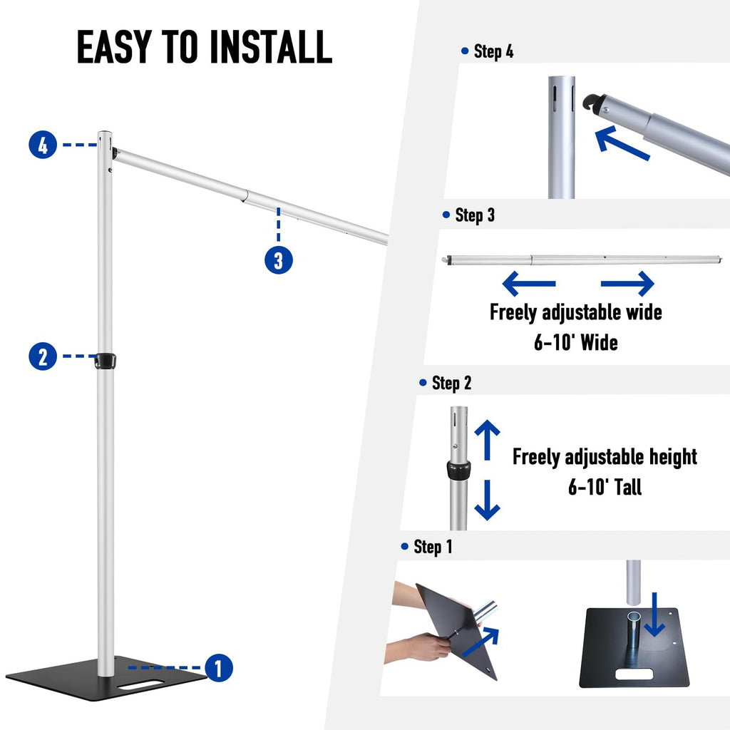 Heavy Duty Backdrop Stand, 10x10ft Pipe and Drape Stand Kit, Adjustable Arch Backdrop Stand, Back Drop Stand for