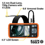 Klein Tools 69473 Borescope, 9mm 10-Foot Armored Waterproof Gooseneck Snake