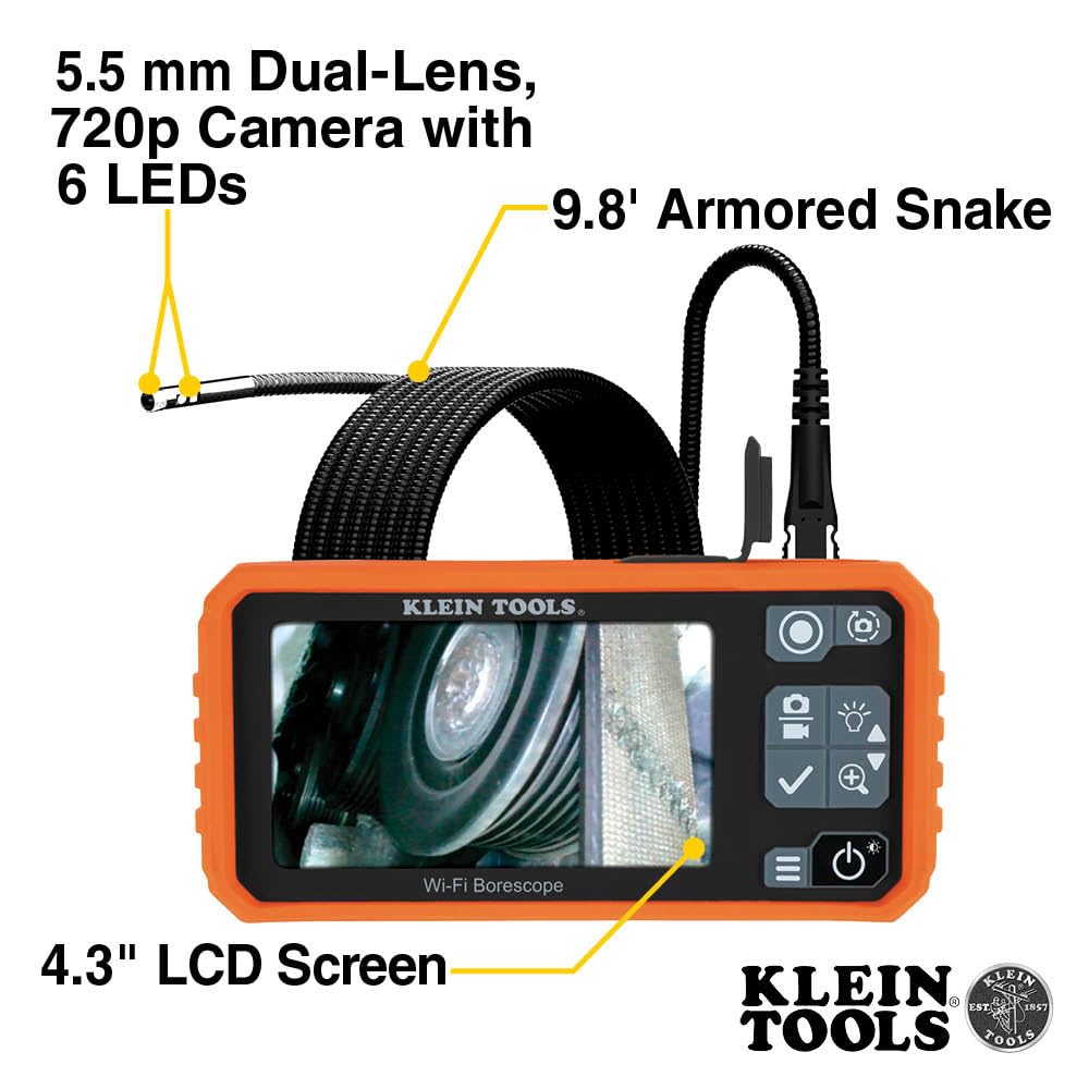 Klein Tools 69473 Borescope, 9mm 10-Foot Armored Waterproof Gooseneck Snake