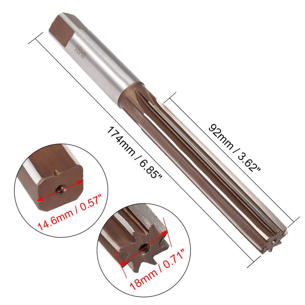 uxcell Hand Reamer 18mm Alloy Tool Steel H8 8 Straight Flutes Hand
