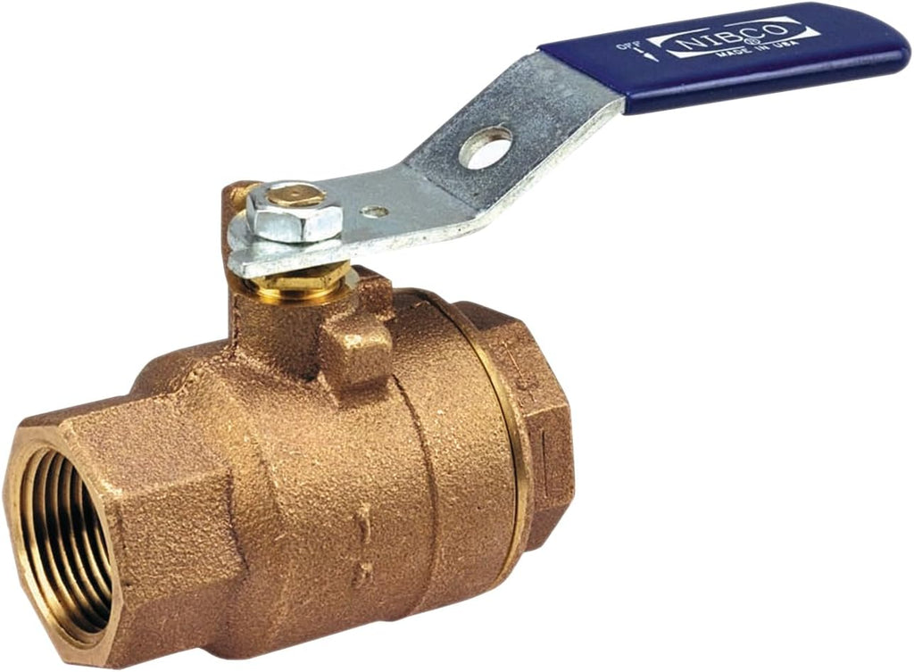 NIBCO T-585-70 Cast Bronze Ball Valve, Two-Piece, Lever Handle, 1/2" Female NPT Thread (FIPT)