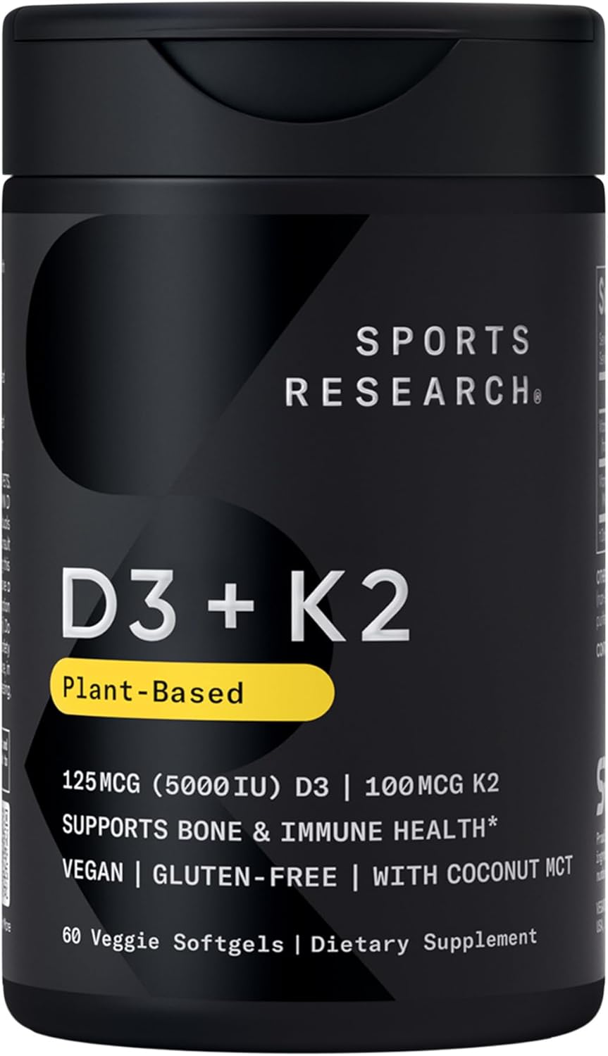 Vitamin D3 + K2 w/ Coconut Oil - Vegan Vitamin D 5000iu & Mk7 Vitamin K 100mcg for Bone & Immune Support - Vegan