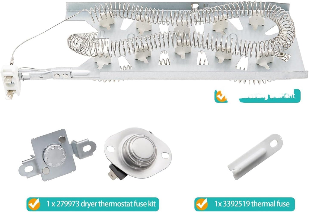 Dryer Heating Element Kit MED7230HW1 MED7230HW2 Replacement Component Compatible with Whirlpool and Maytag Models