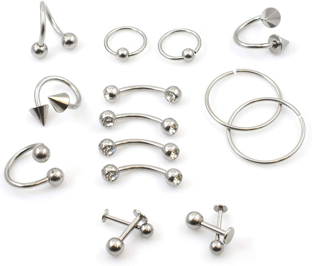 Piercing Kit 22 Pieces Include Jewelry Forcep Needles and Gauge Measurement Tool