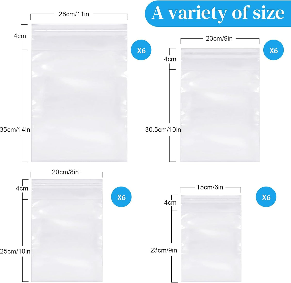 600 Pcs Cello Bags, 6'' X 9", 8'' X 10", 9'' X 12", 11'' X 14"