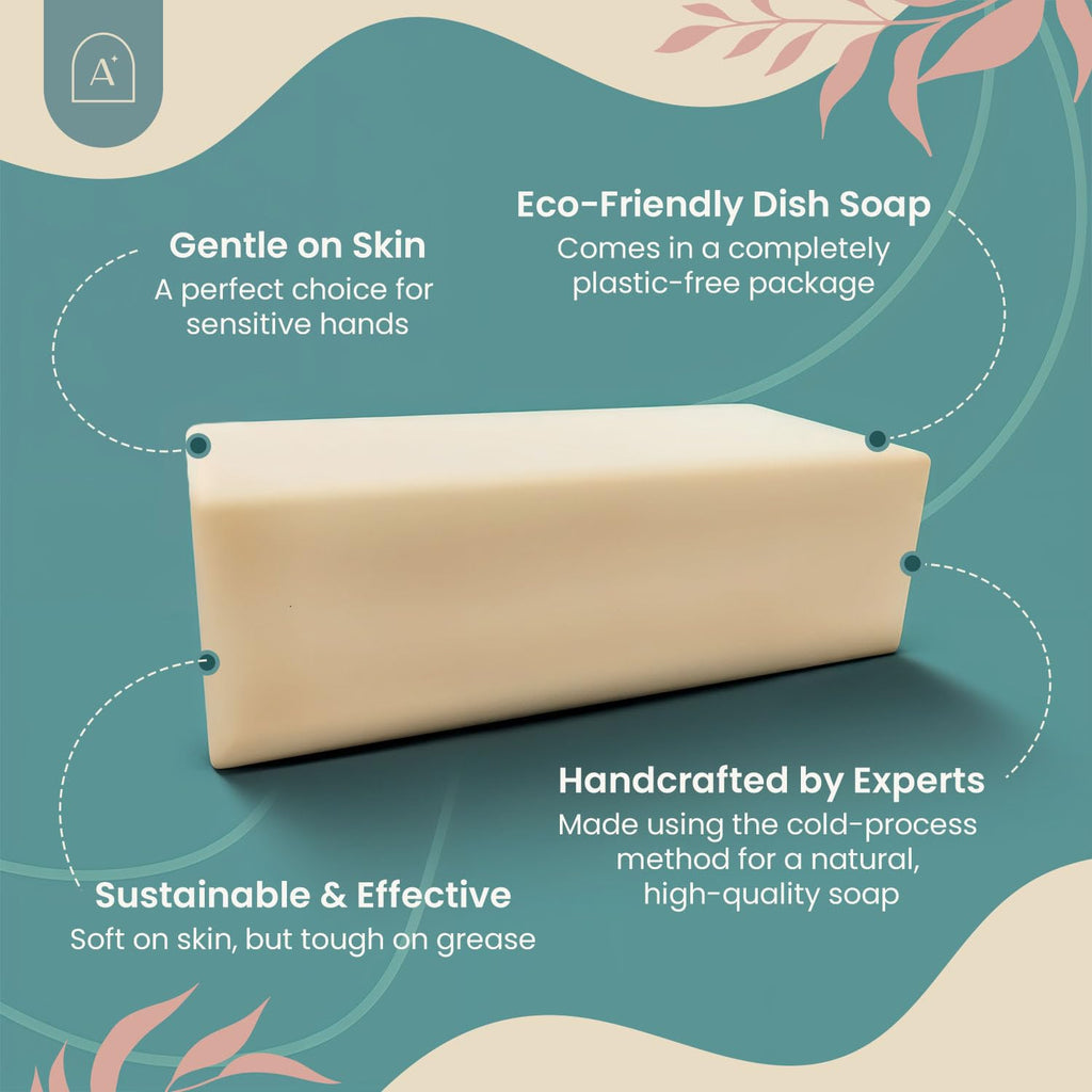 Natural Dish Soap Bar, Cleaning Dishes Solid Block for Kitchen - Organic Biodegradable Dishwashing, only 5