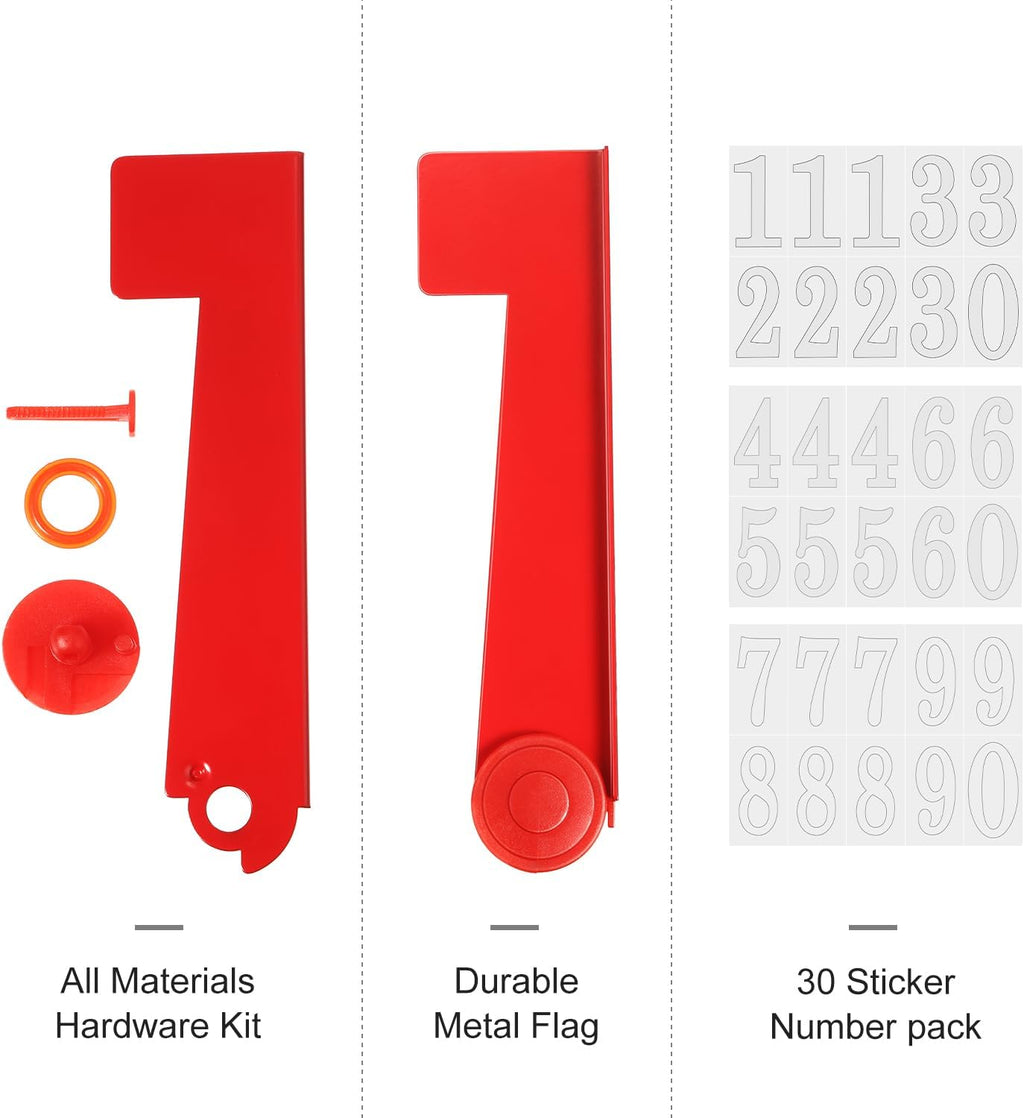 Mailbox Replacement Flag Kit - Stainless Steel Red Flag with Self Stick Mailbox Number Stickers Sheet (Black