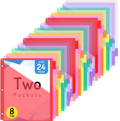 24 Count Binder Dividers with 2 Pocket, 8 tab Dividers for Binder | Dividers for 3 ring Binder Organizer, Binder