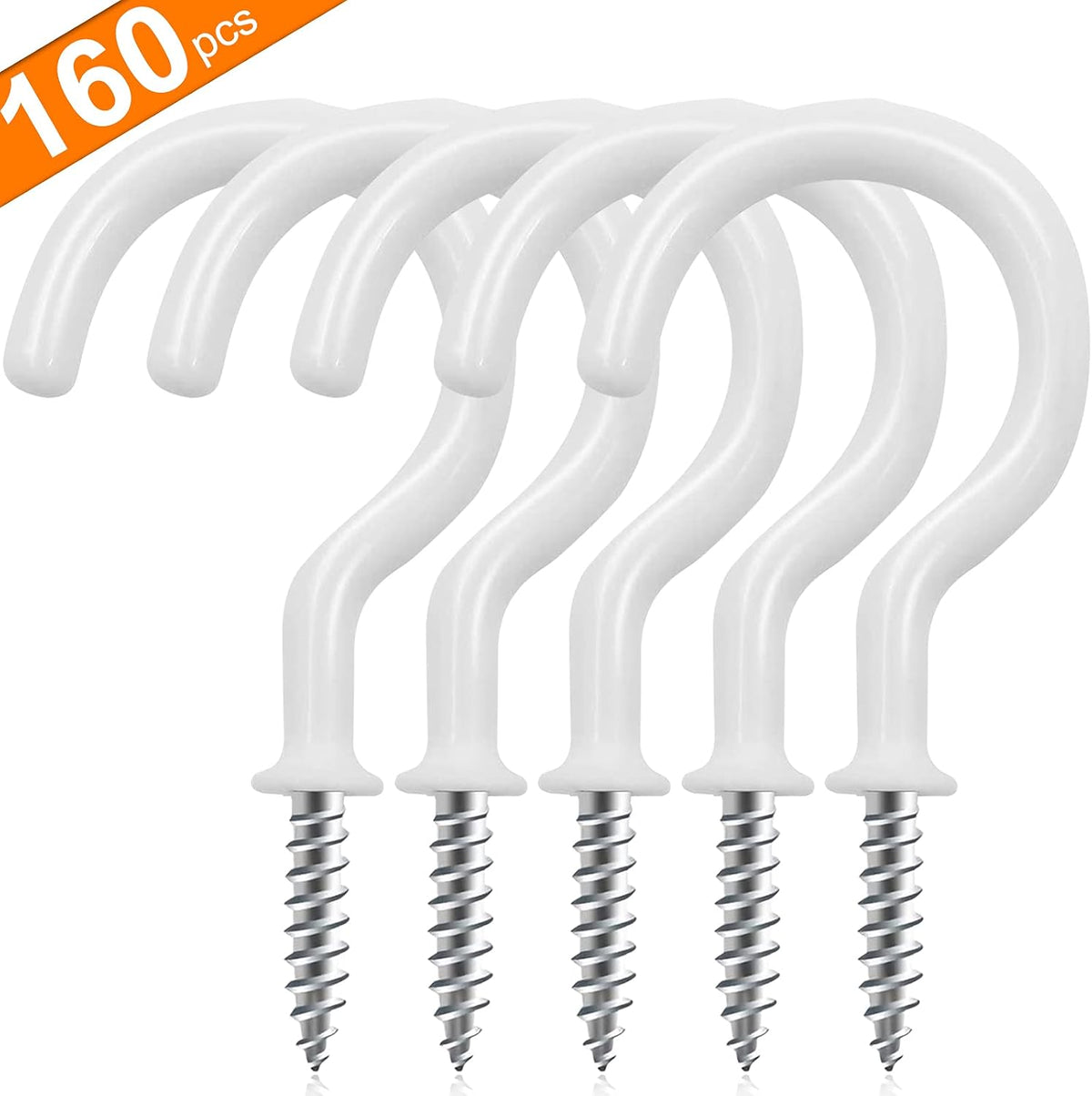 Cup Screw Hooks,3/4 inch Vinyl Coated Ceiling160 Pack Screw in Hooks Plant Hanger Wind Chimes Kitchen Cup Hooks Great
