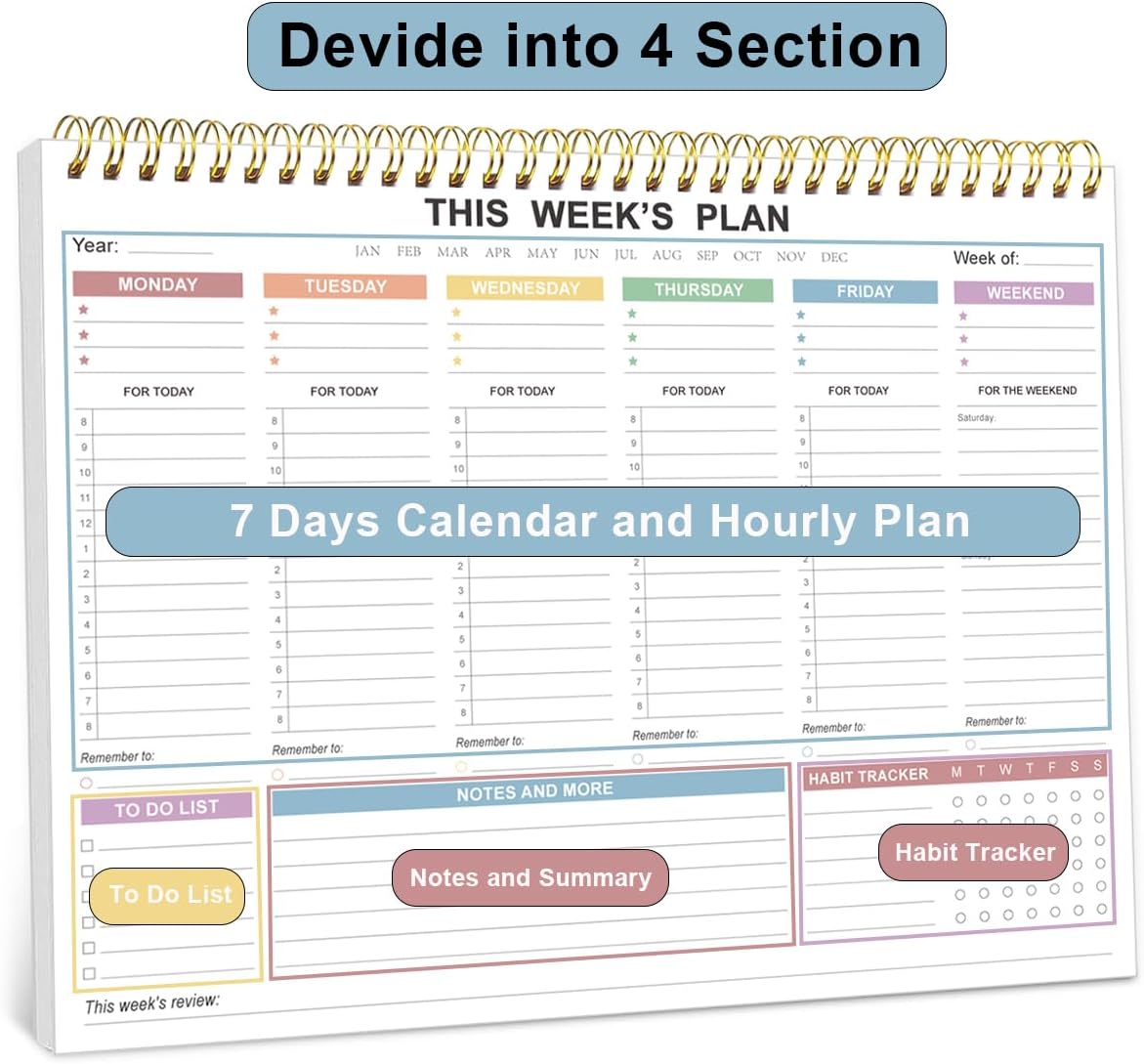 Undated Weekly Planner - 8.5" x 11" Undated Daily Productive Weekly To Do List Notepad for Home, Work, School