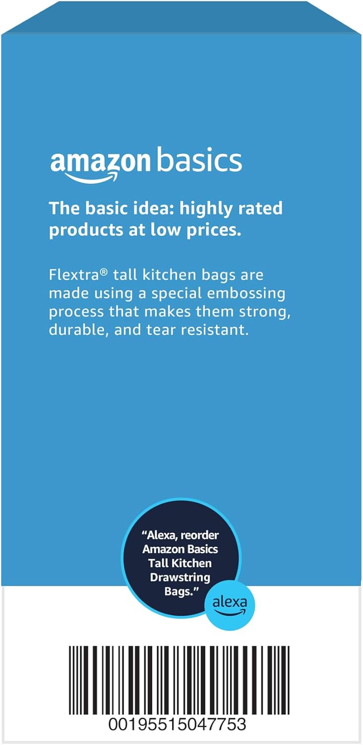 13 Gallon Tall Kitchen Drawstring Trash Bags, Flextra Strength, Clean Fresh Scent, Tear Resistant, 0.9 mil Thickness