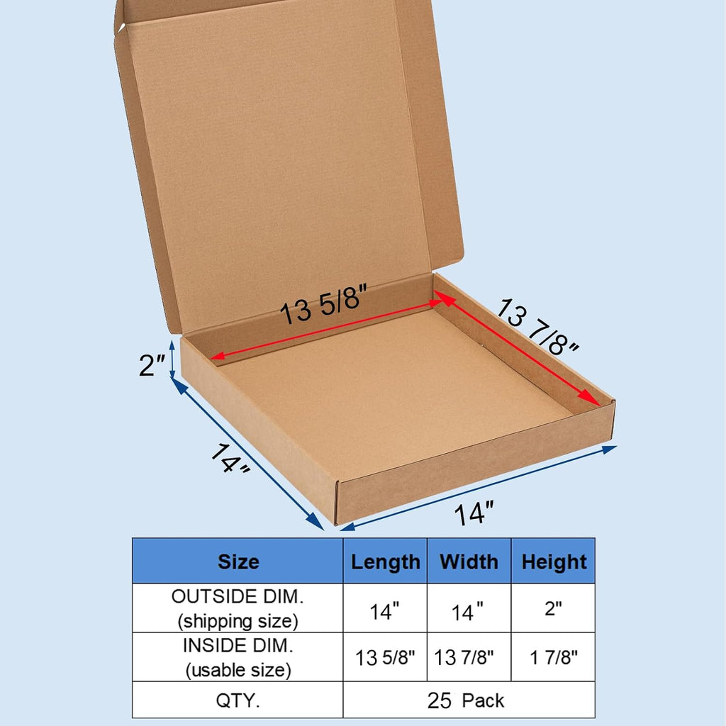 14x14x2" Brown Shipping Boxes 25 Pack Corrugated Cardboard Mailers