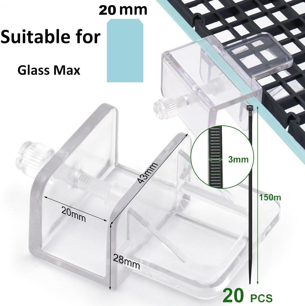 Fish Tank Anti-Jump Set, Aquarium Lid, 8 Pieces 5.9x11.8in/15x30cm Plastic Grid with 6 Brackets and 20 Cable Ties
