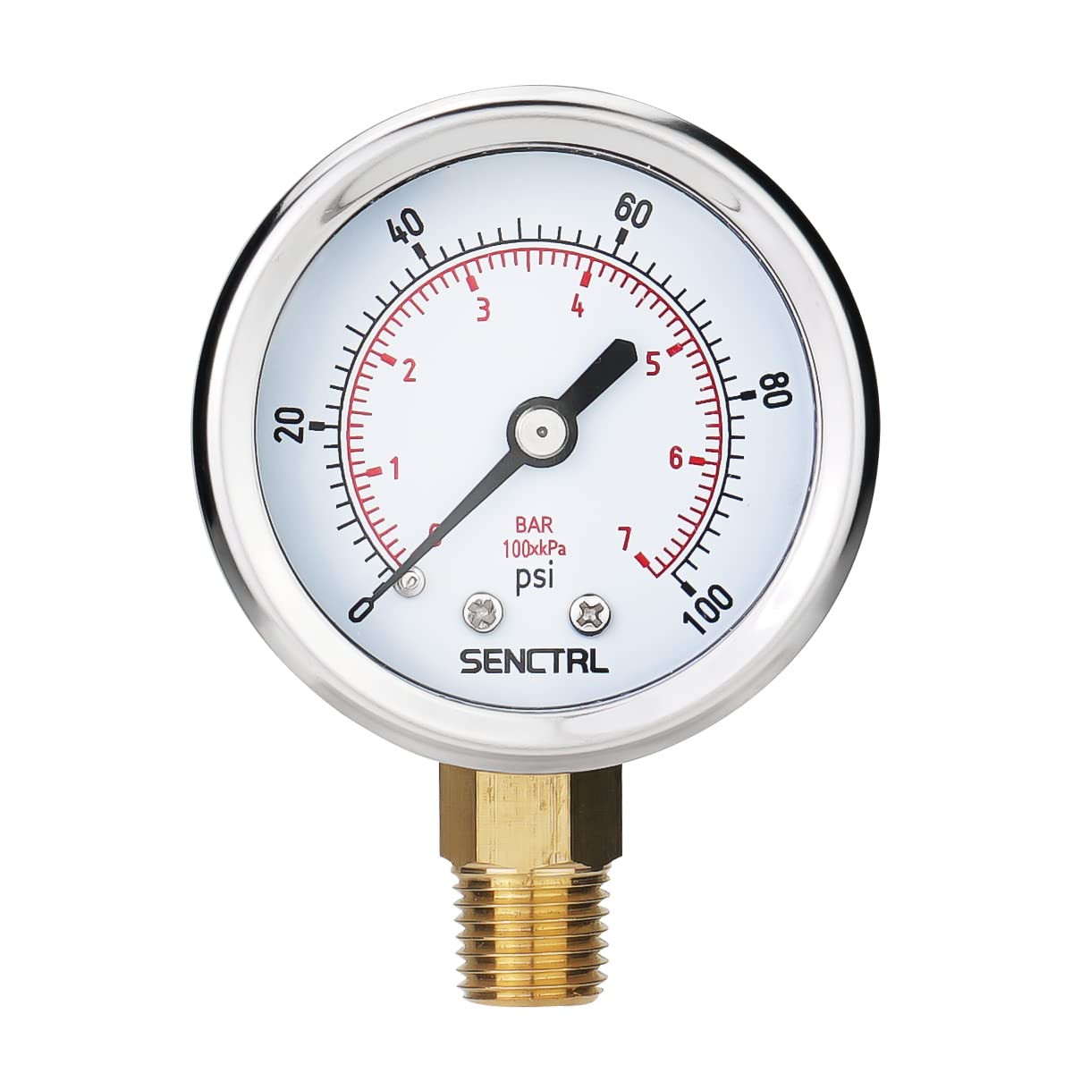 SENCTRL 0-100 Psi Pressure Gauge, 1/4" NPT Lower Mount