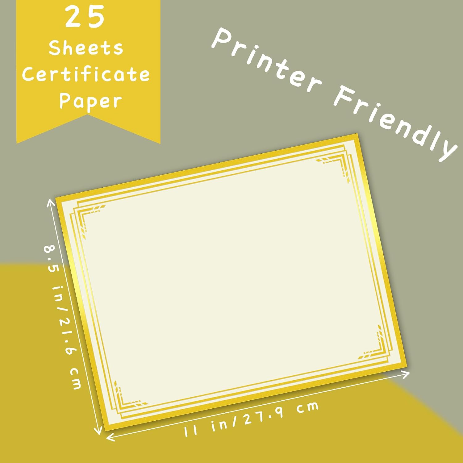 25 Sheets Certificate Paper 8.5 x 11 for Printing, Blank Gold Foil Border Diploma Paper, 180 GSM Award Certificate