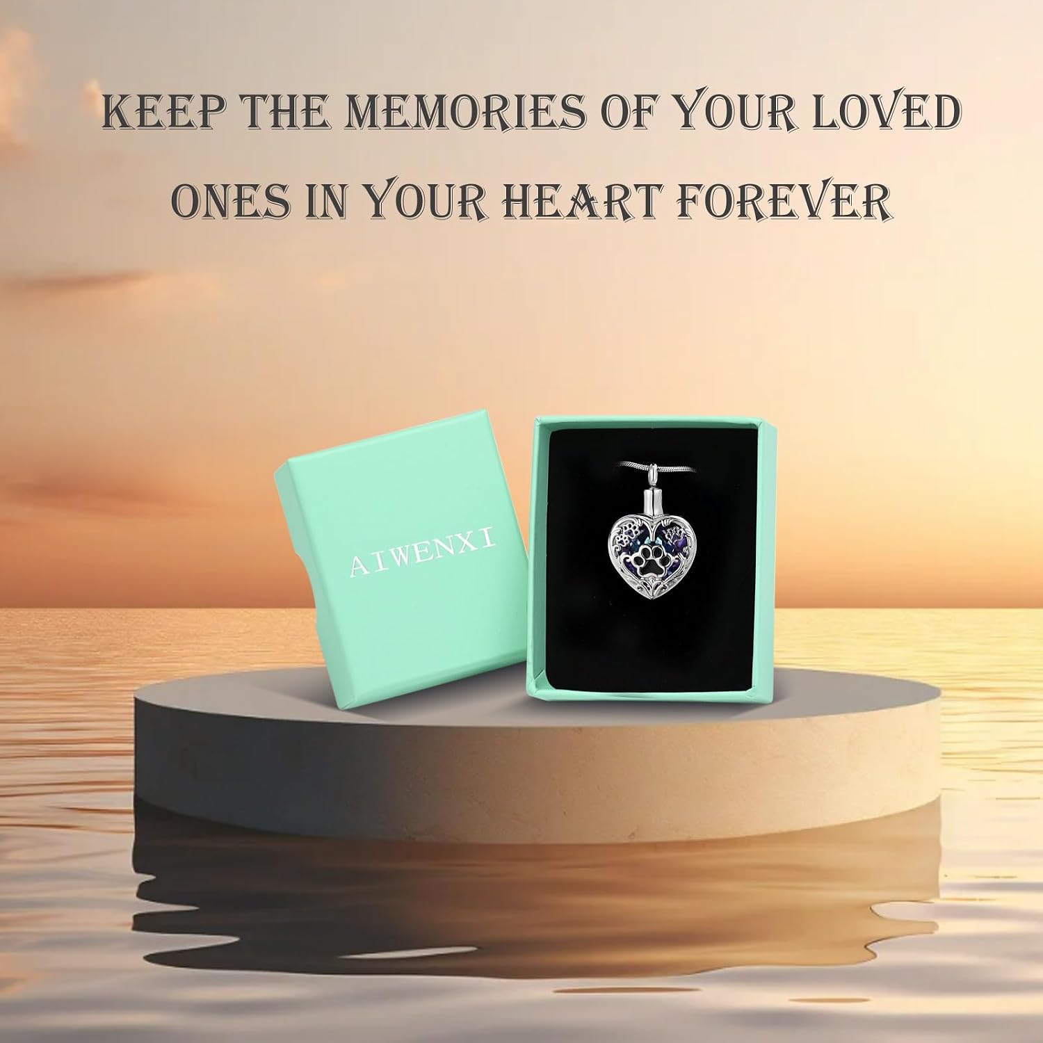 Heart Urn Necklace For Ashes Birthstone Pet Memorial Jewelry Dog Paw Print Cremation Pendant Stainless Steel Keepsake