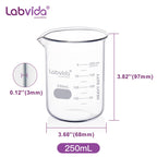 6pcs 250ml 3.3 Borosilicate Glass Thick Beakers, LVA010