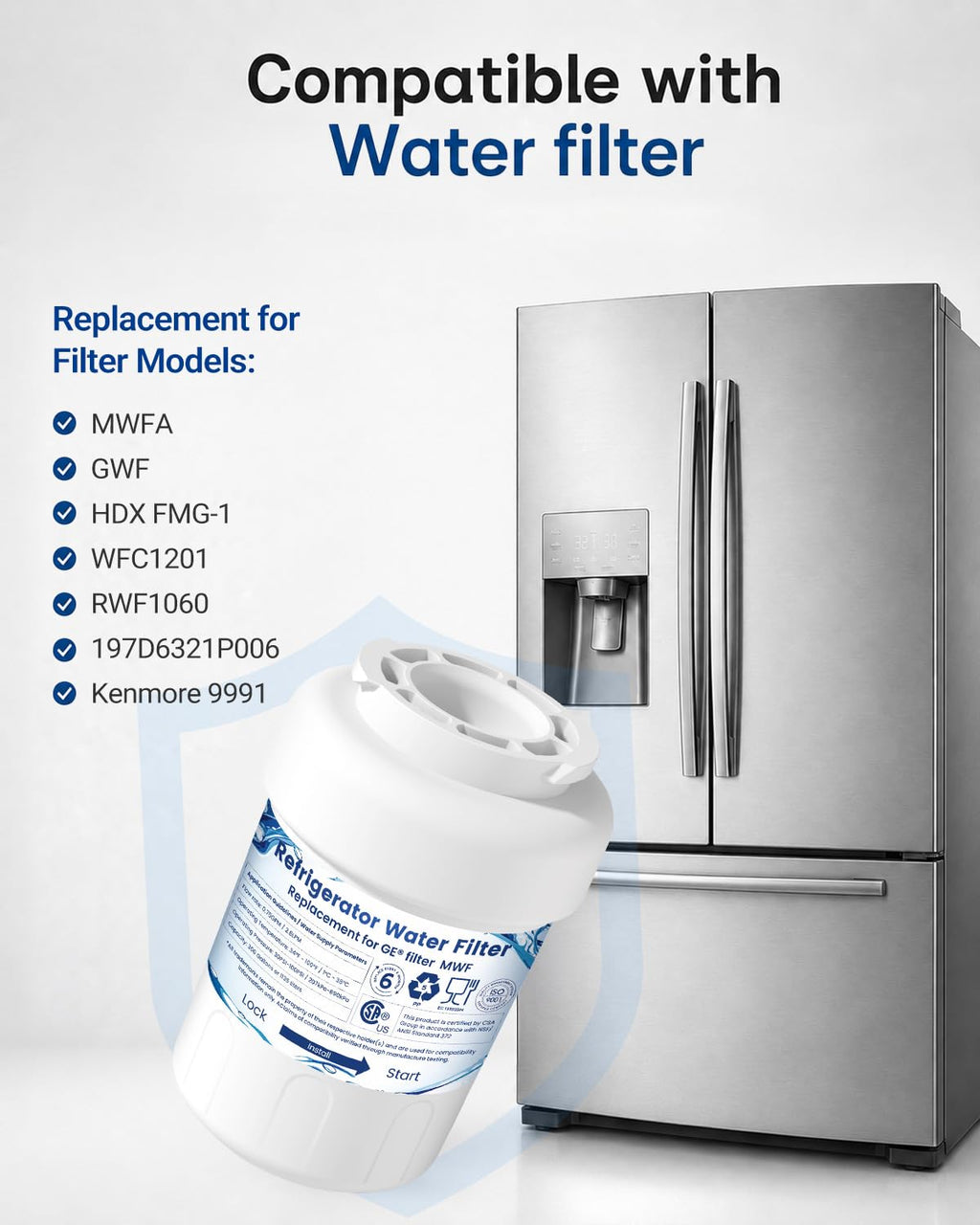 Mutital Water Filter Cartridges, Replacement for GE MWF, 3‑Pack