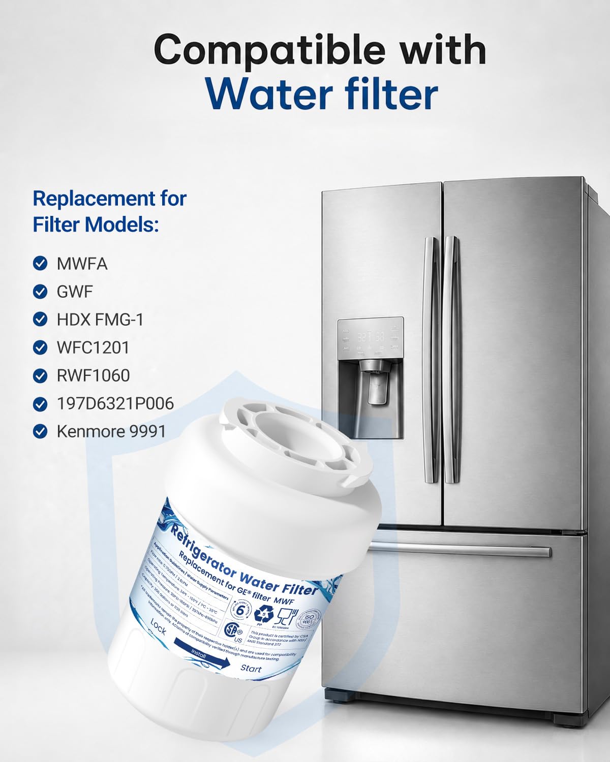 Mutital Water Filter Cartridges, Replacement for GE MWF, 3‑Pack