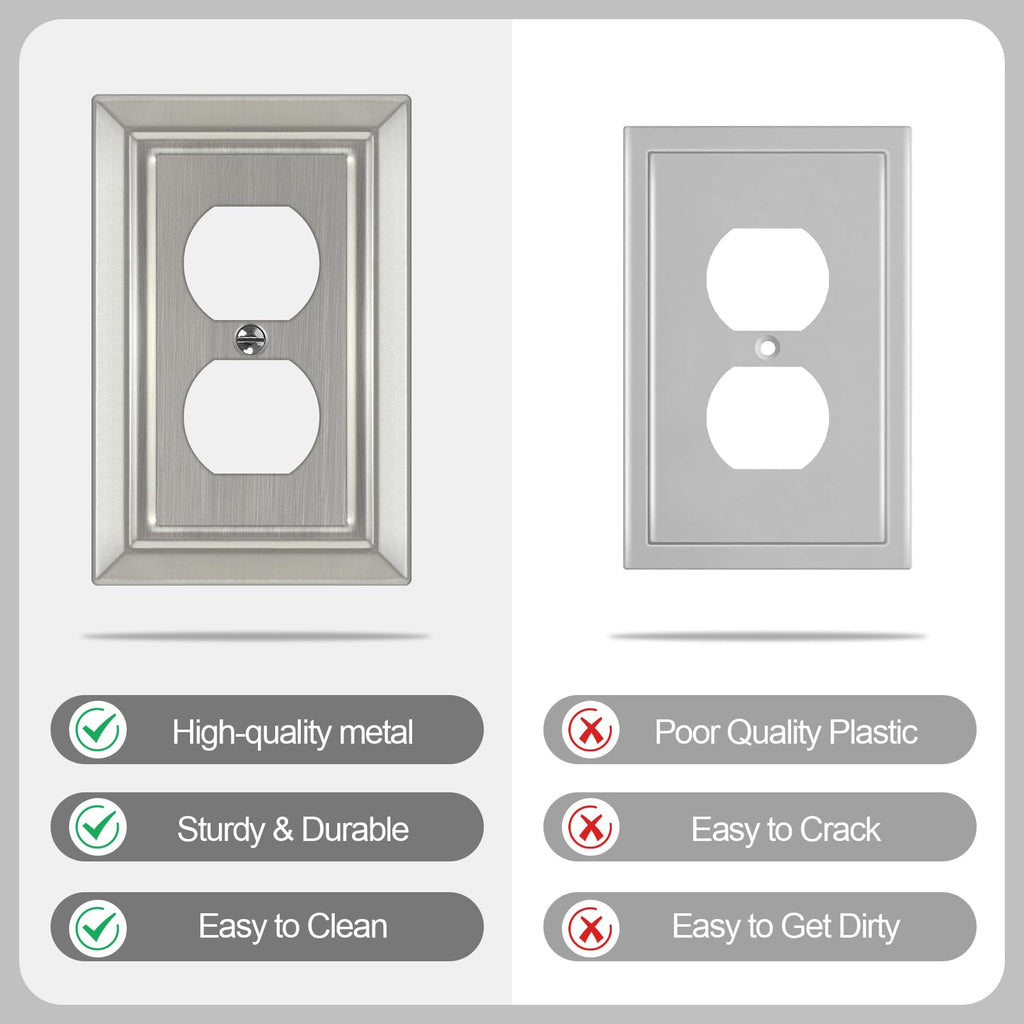 Metal Wall Plate for Electrical Outlets, Outlet Covers Wall Plate, 6 Pack