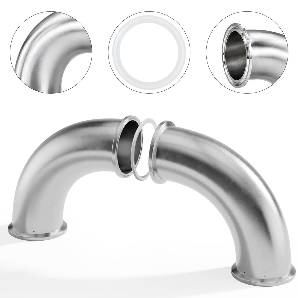 2 Pack 90 Degree Sanitary Elbow Stainless Steel Tri Clamp Sanitary Pipe Fitting With Silicone Gaskets (1-1/2inch)