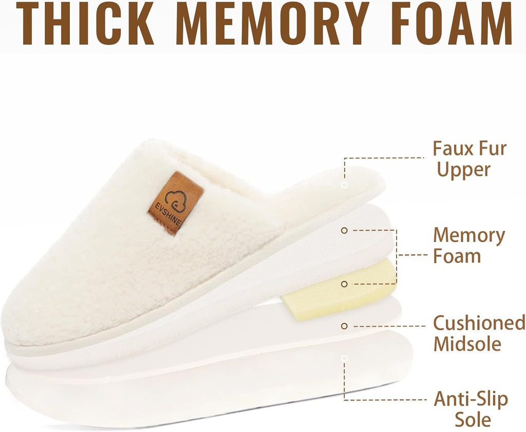 Fuzzy House Slippers for Women with Comfortable Memory Foam | Lightweight Closed-Toe Indoor Scuff Shoes for Cozy Warm