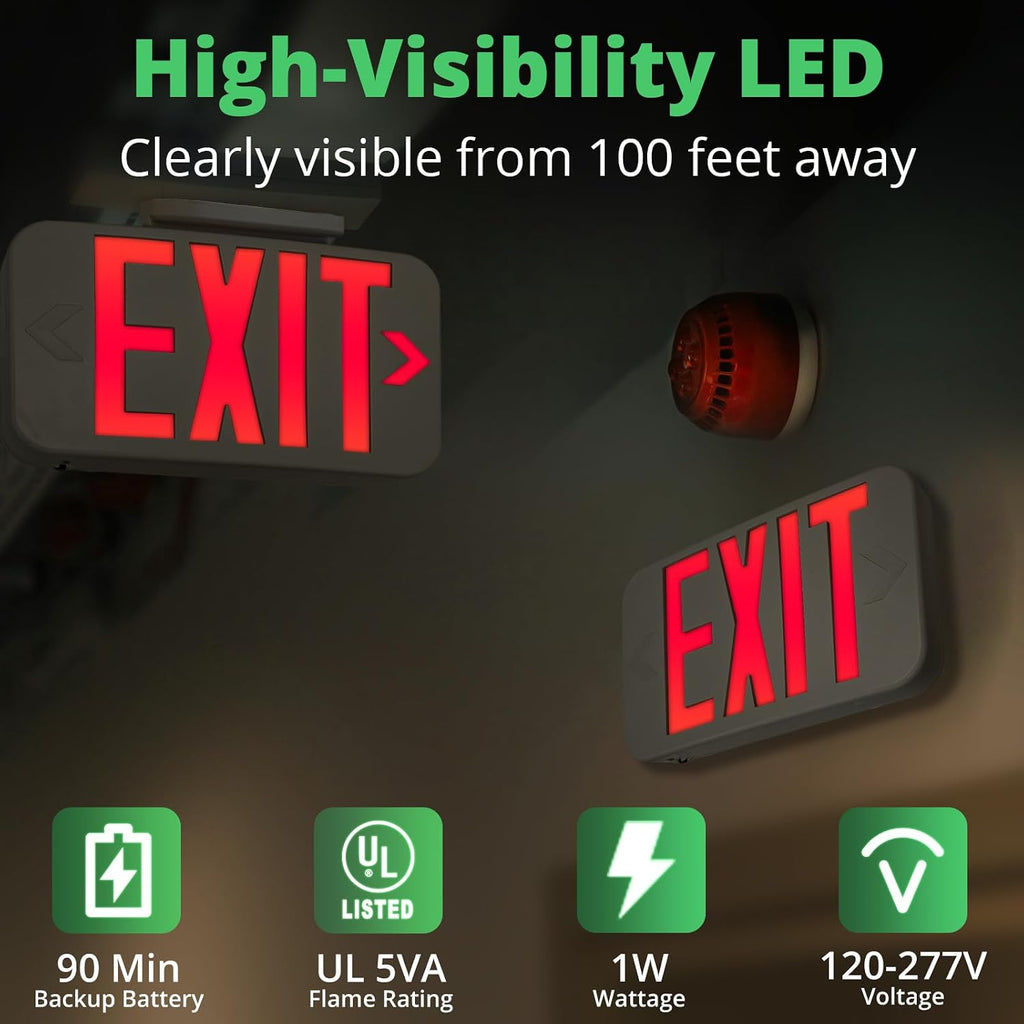 Double-Sided LED Exit Sign, Switchable Color, Emergency Light, 1Pack