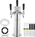 Triple Taps Draft Beer Tower Dispenser, Stainless Steel Keg Beer Tower, Kegerator Tower Kit with Pre-Assembled Tubing