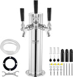 Triple Taps Draft Beer Tower Dispenser, Stainless Steel Keg Beer Tower, Kegerator Tower Kit with Pre-Assembled Tubing