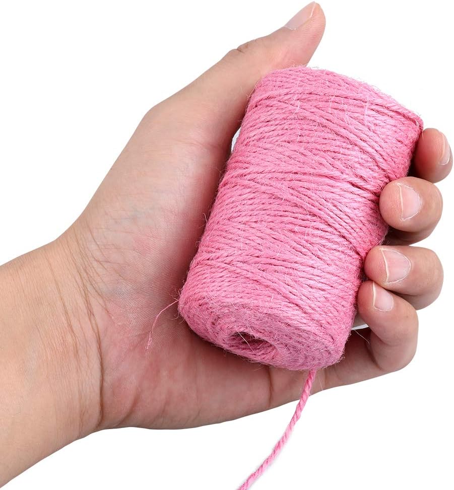 Jute Twine - Natural & Pink, 328 Feet, 2mm, 3-Ply Hemp for Gift Wrapping,DIY Projects & Climbing Plants