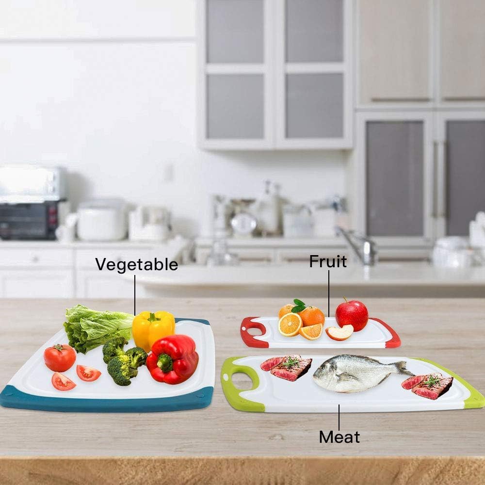 Cutting Boards for Kitchen, Plastic Chopping Board Set of 4 with Non-Slip Feet and Deep Drip Juice Groove, Easy Grip